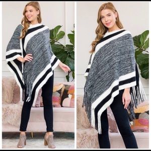 Black and White Color Block One Size Soft Poncho